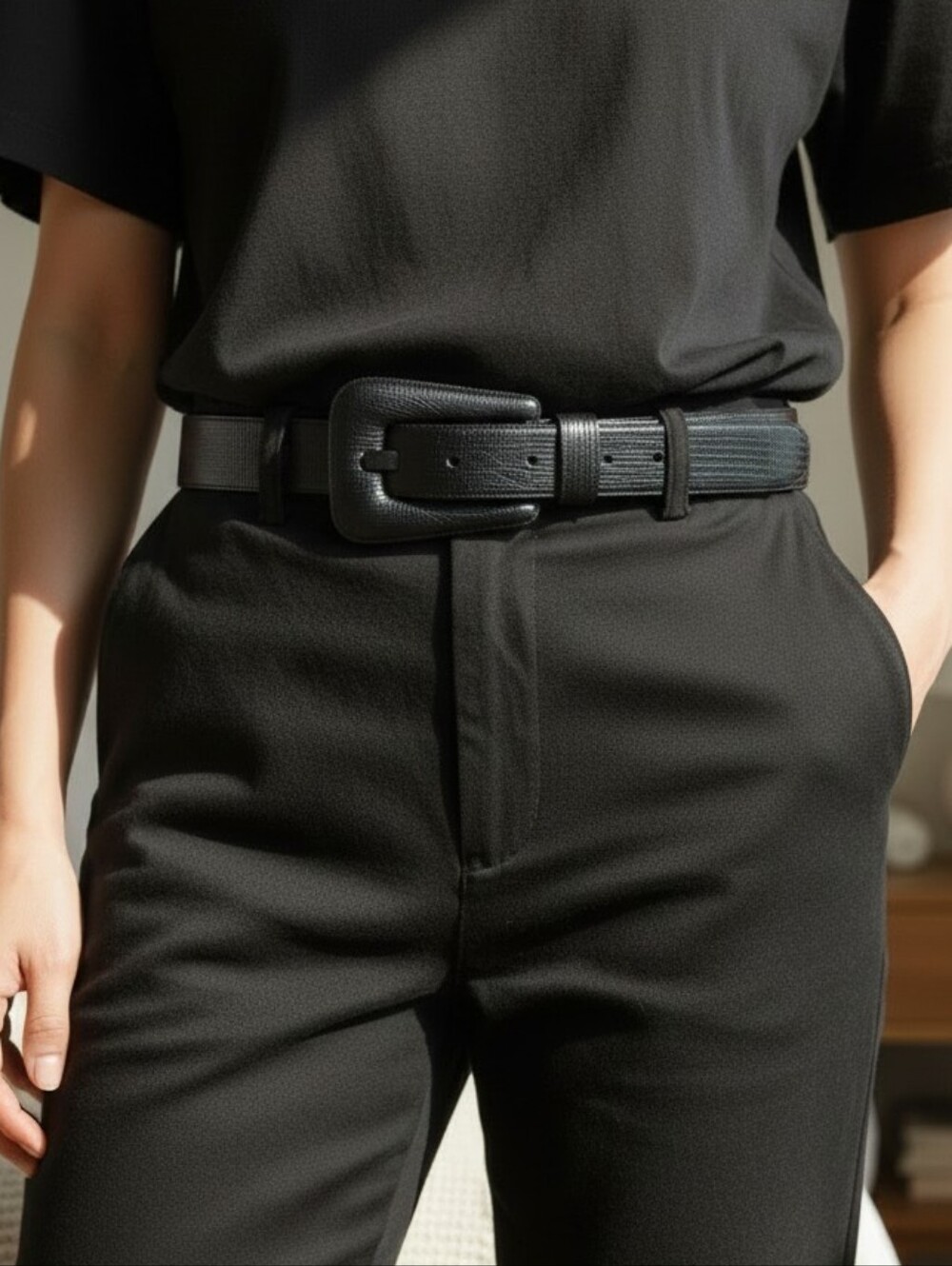 Danier Vintage Wide Textured Leather Belt